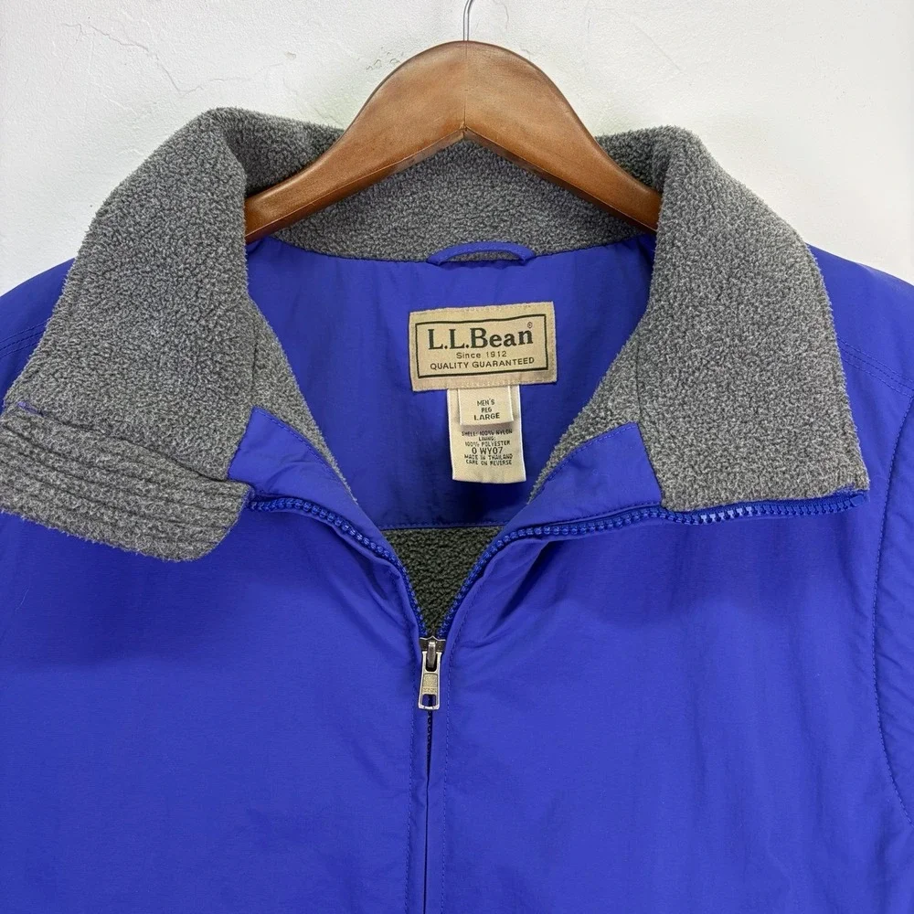 Vintage L.L. Bean‎ Men's Wind Rain Hiking Vest Size L Blue Fleece lined Full Zip